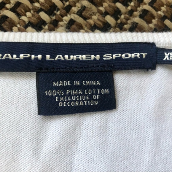 Vintage Y2K Ralph Lauren Sport Navy &White Rugby Striped V-neck Pullover Sweater - Picture 4 of 9